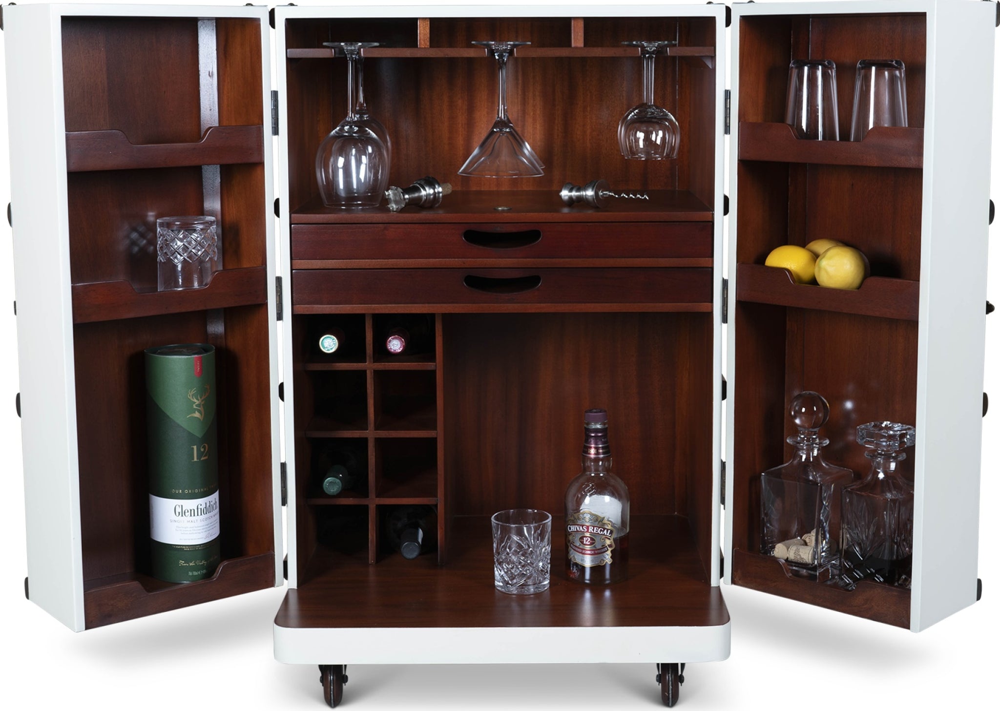 Authentic Models Polo Club Travel Suitcase Cabinet Bar, Off White