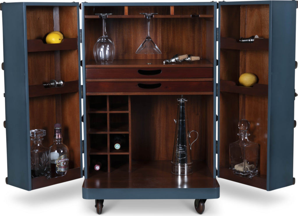 Authentic Models Polo Club Travel Suitcase Cabinet Bar, Petrol