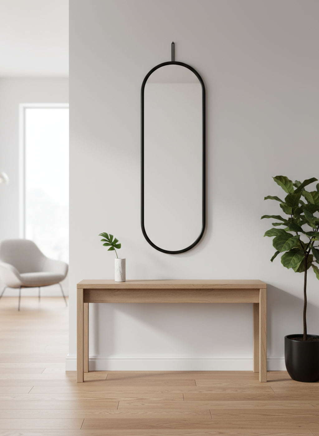Sleek Black Moebe Wall Mirror 133 cm - Minimalist Design & Steel Frame
