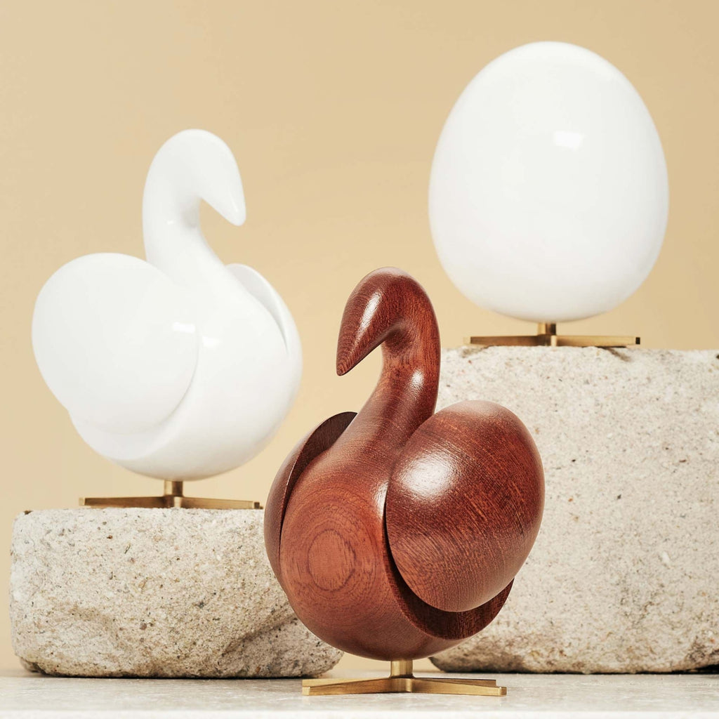 Brainchild The Egg Wooden Figure Mahogany White, Brass Base