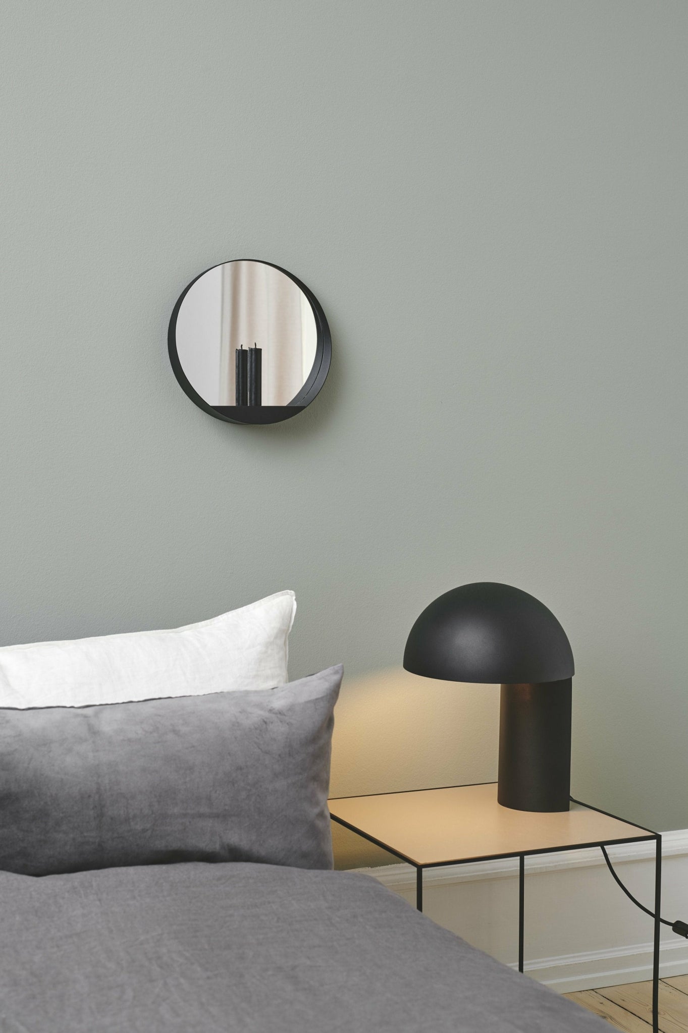 Gejst Glim Round Wall Candle Holder Mirror 28cm - Black Steel Hygge