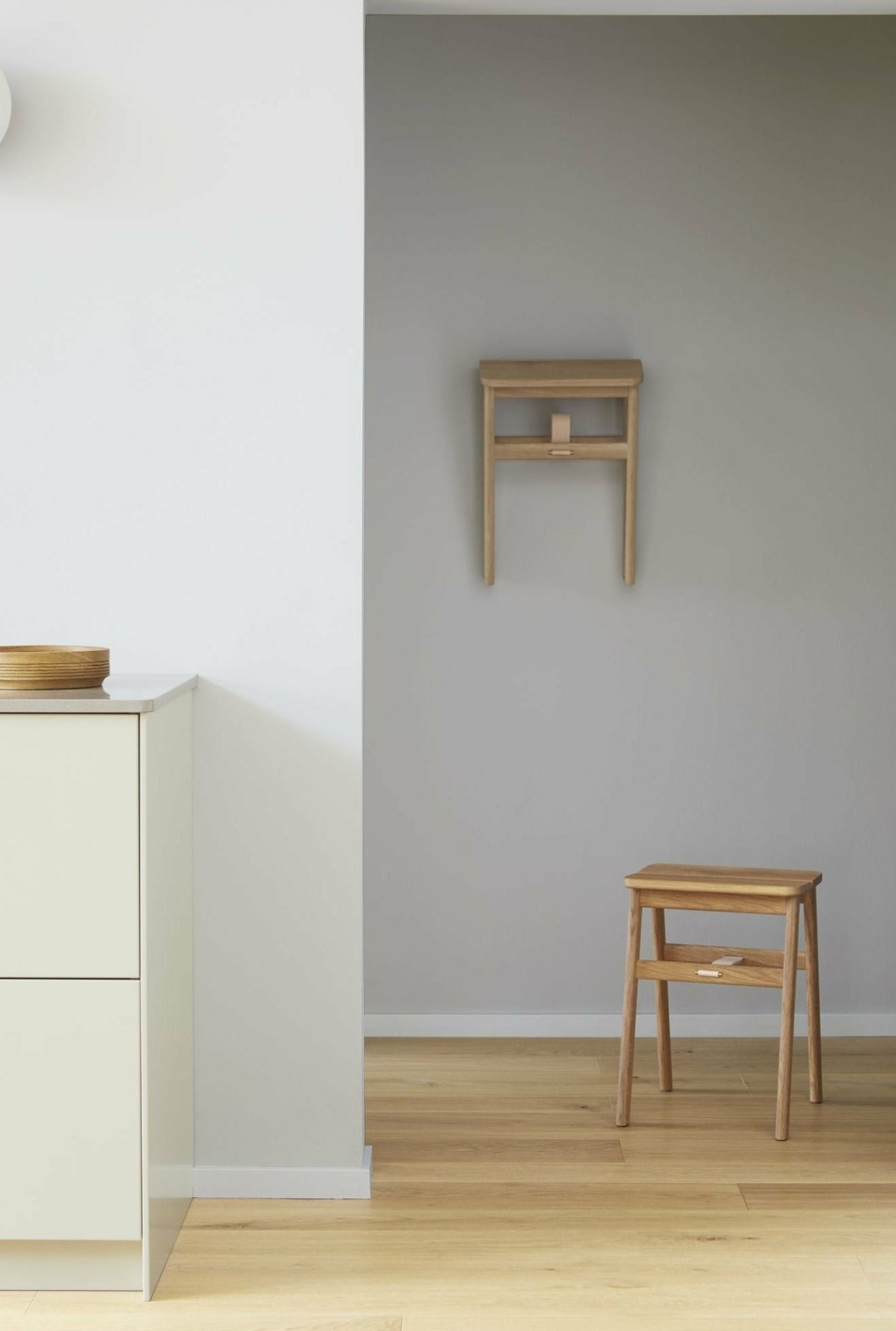 Form & Refine Angle Foldable Stool — Solid Oak, Leather Band & Brass Hook