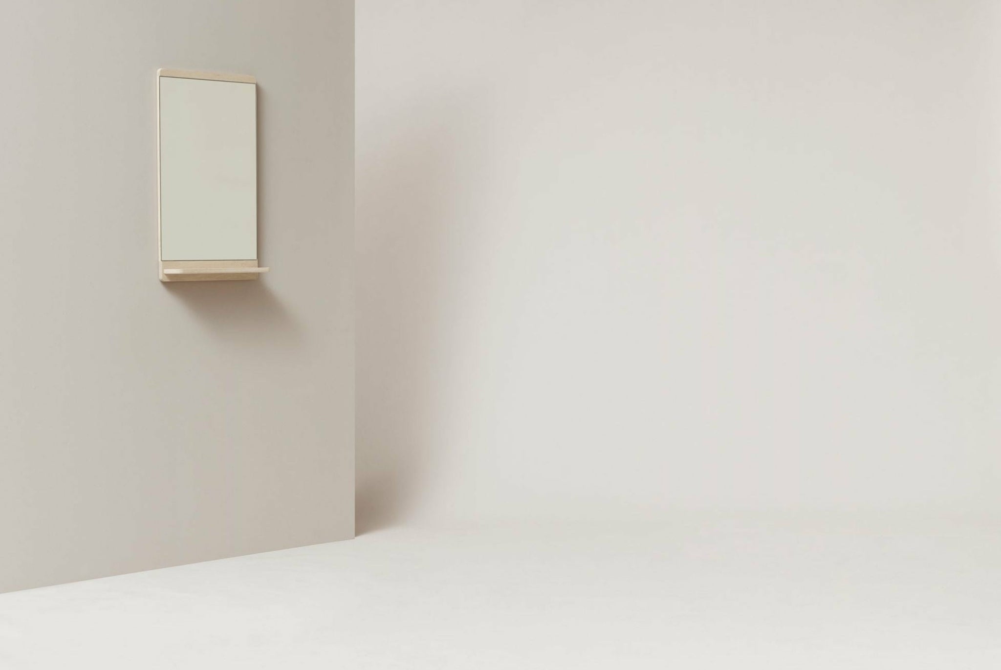 Form & Refine Rim Wall Mirror with Shelf — White Oak Infinity Glass