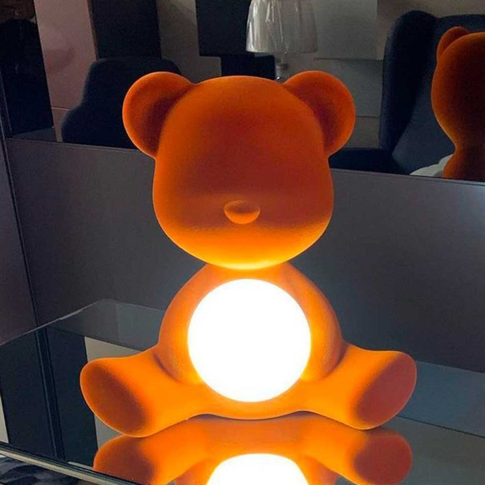 Qeeboo Teddy Girl Led Rechargeable Table Lamp Velvet Finish, Dark Gold