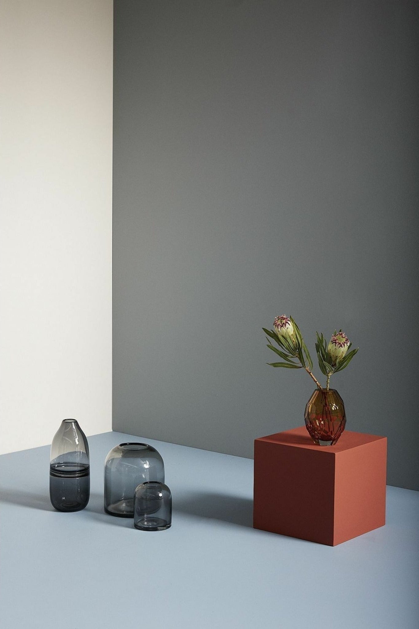 Hübsch Dome Vase Glass Smoky Grey Set Of 2