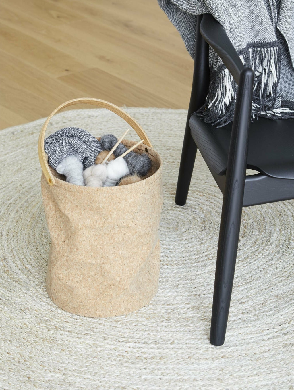 Nest Cork Paper Bin — Hand-sewn Foldable Cork & Oak Magazine Rack