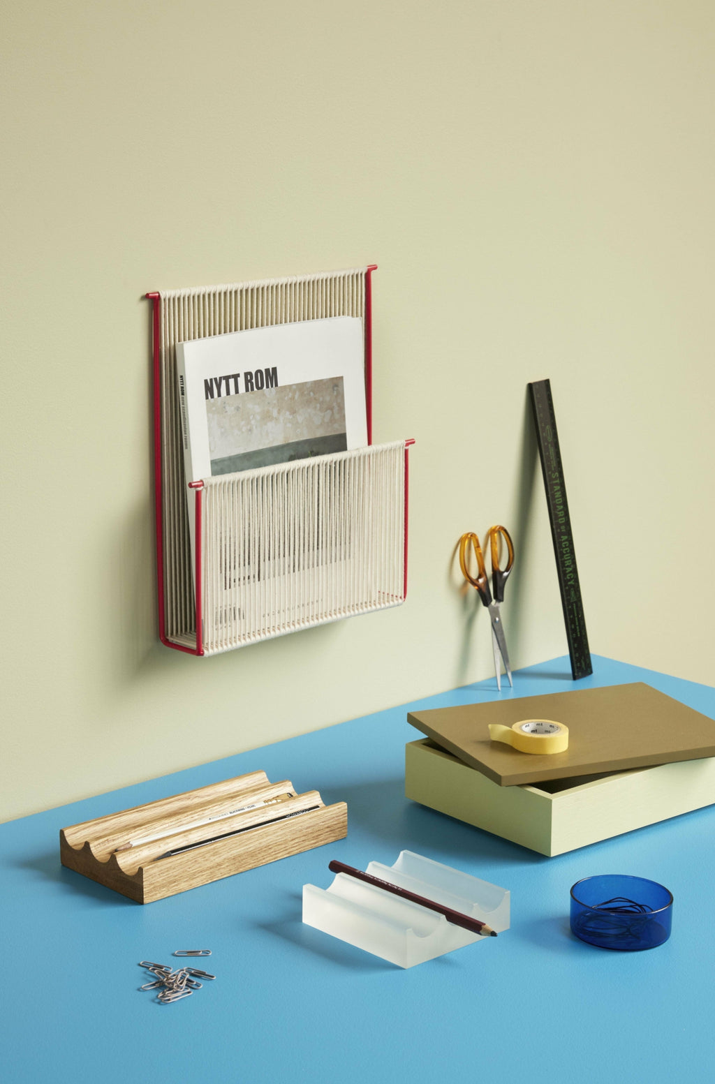 Hübsch Wave Desk Organizer in Frosted Glass - Stylish Office Storage Solution