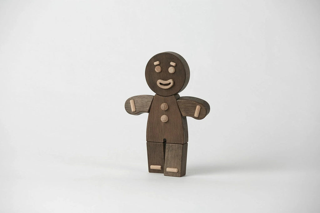 Boyhood Gingerbread Man wooden figure, stained oak, large