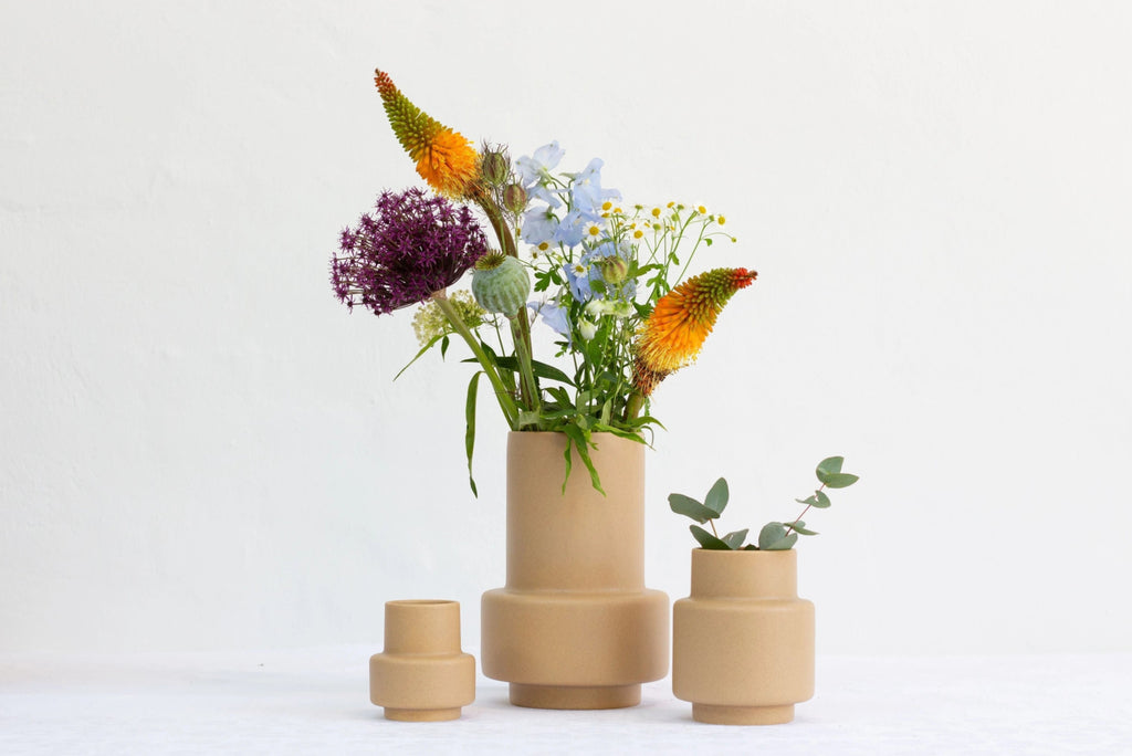 Ro Collection Hurricane Ceramic Vase Large, Soft Ochre