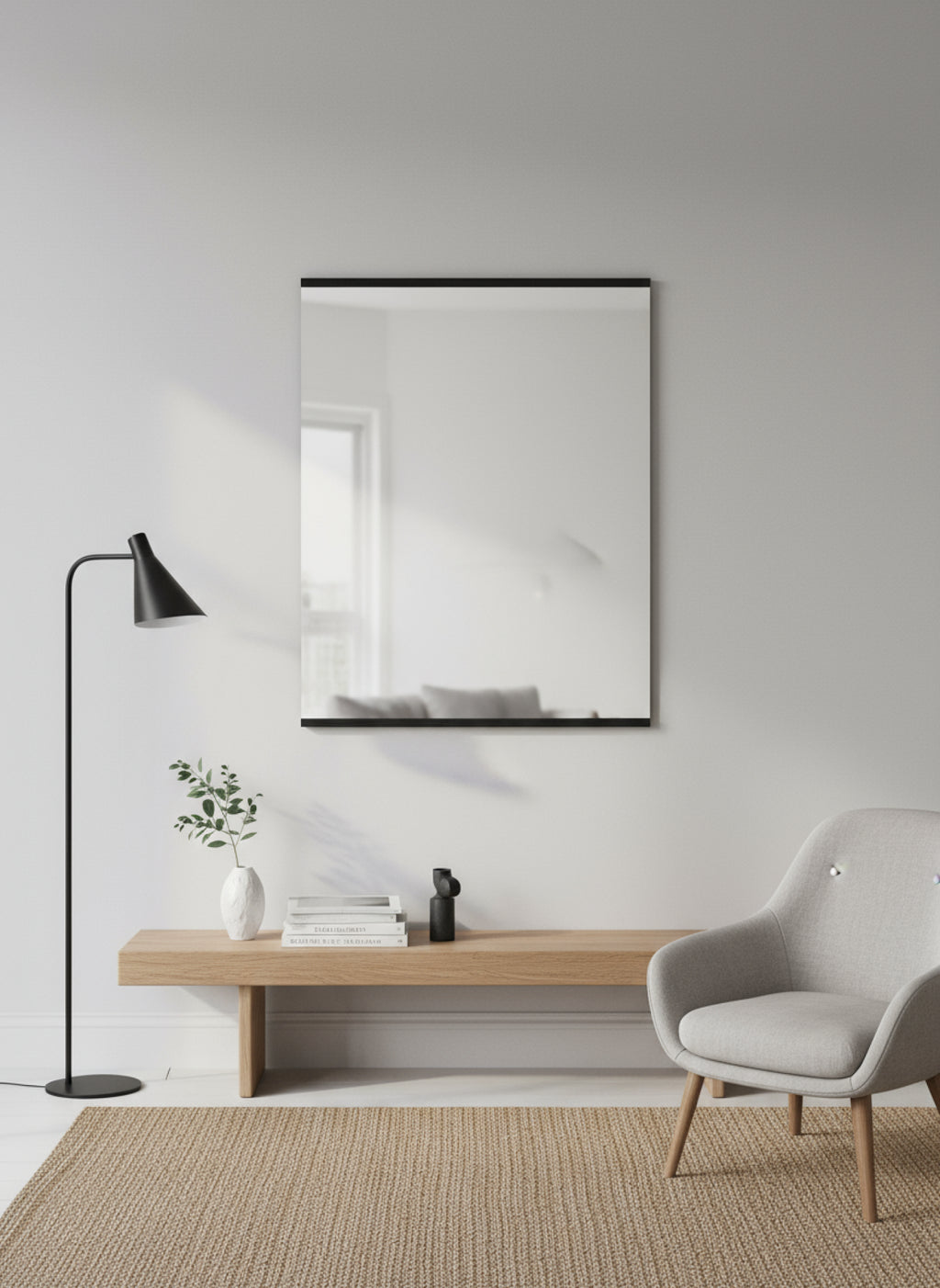 Moebe Black Rectangular Wall Mirror 101.8x70 cm - Minimalist Oak Design