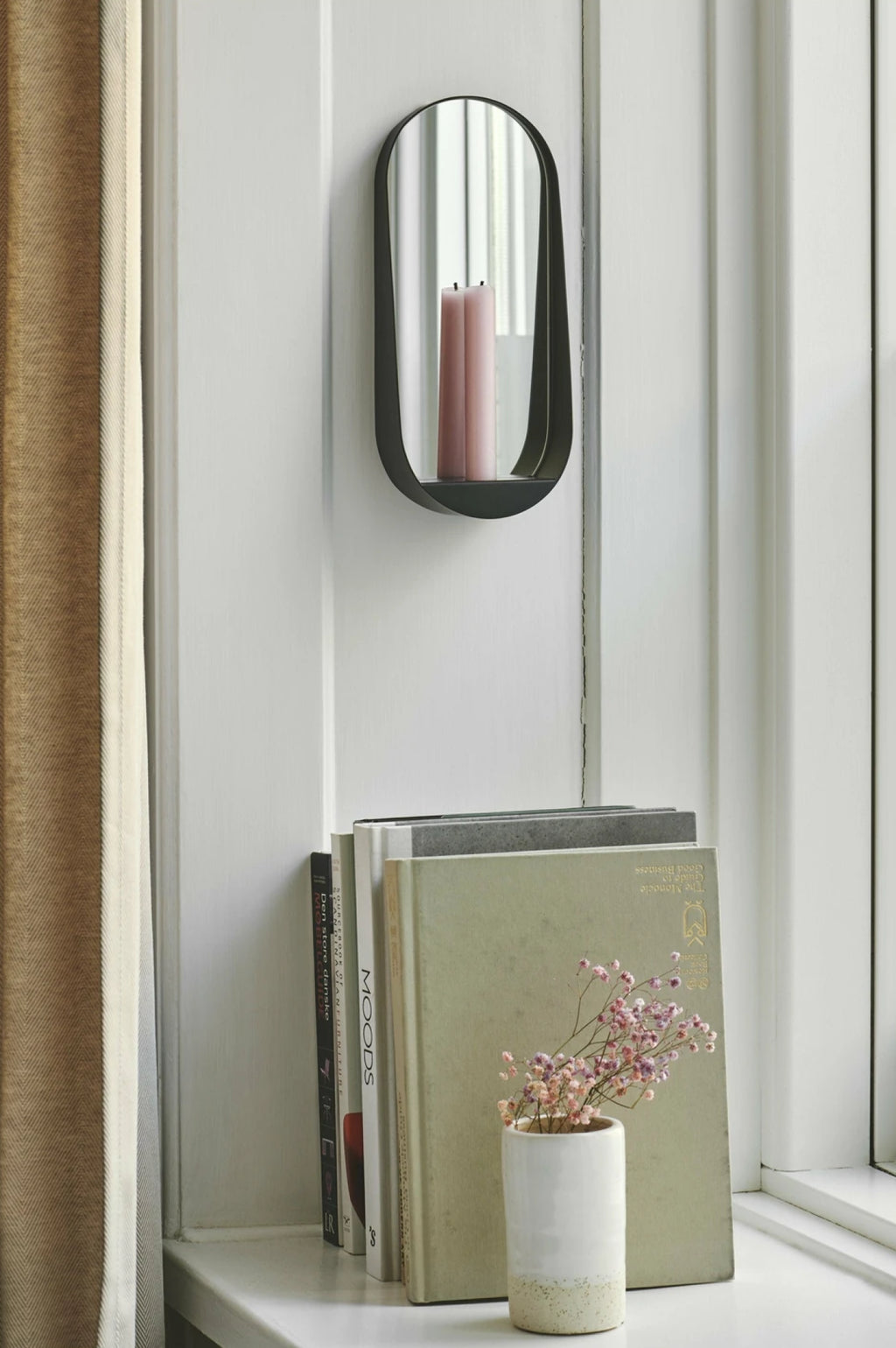 Gejst Glim Oval Wall Candle Holder Mirror 28cm – Black Steel Hygge