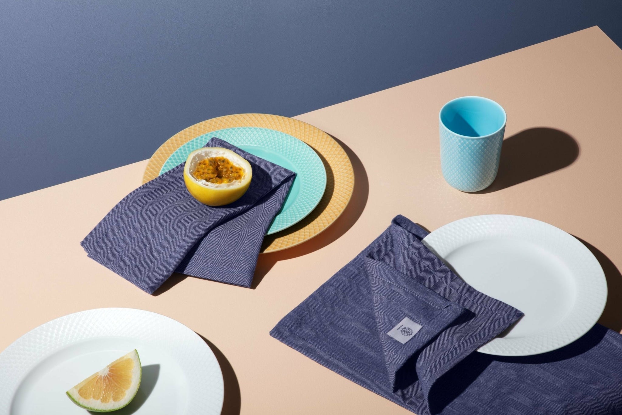 Lyngby Porcelæn Herringbone Napkins 45x45 Cm Blue, 4 Pcs.