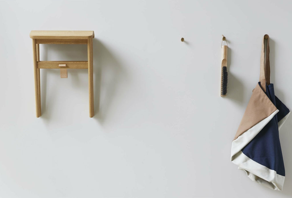 Form & Refine Angle Foldable Stool — Solid Oak, Leather Band & Brass Hook