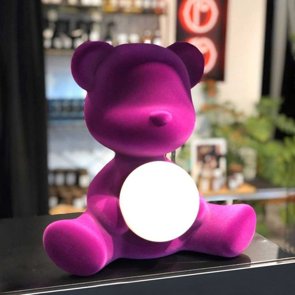 Qeeboo Teddy Girl LED Table Lamp - Rechargeable Velvet Finish in Fuxia