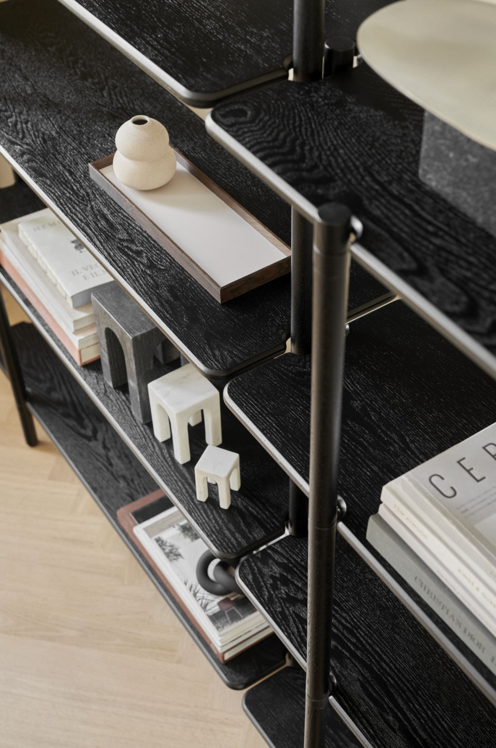 Gejst Invi Module 1 Black Oak Bookcase - Modular Glass Shelf, Compact