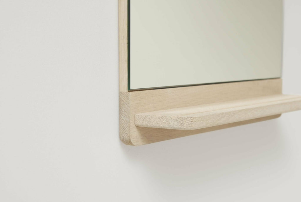Form & Refine Rim Wall Mirror with Shelf — White Oak Infinity Glass