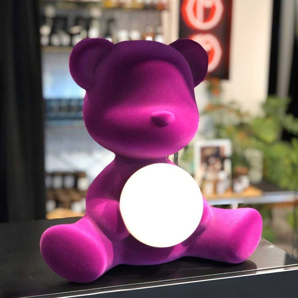 Qeeboo Teddy Girl Led Rechargeable Table Lamp Velvet Finish, Fuxia