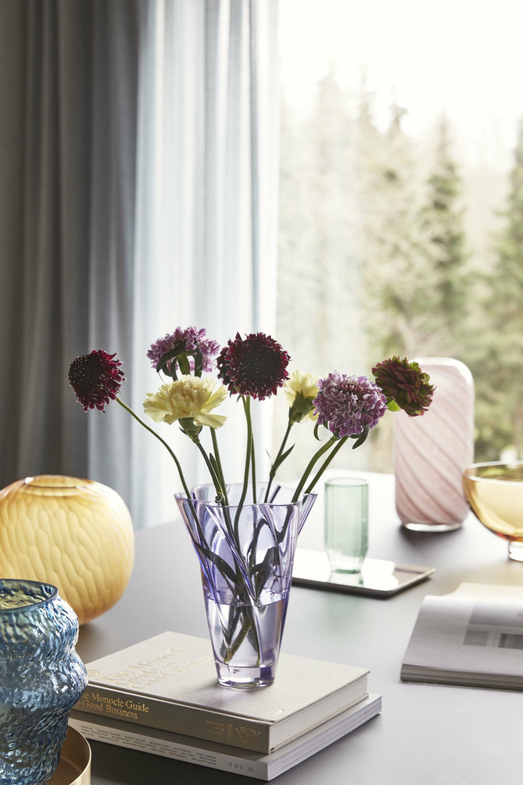 Elegant Hübsch Aster Green Drinking Glass - Handmade Textured Design