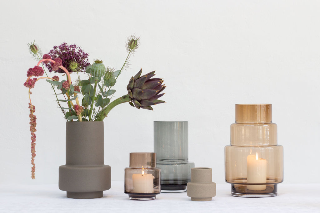 Ro Collection Hurricane Ceramic Vase Small, Soft Ochre