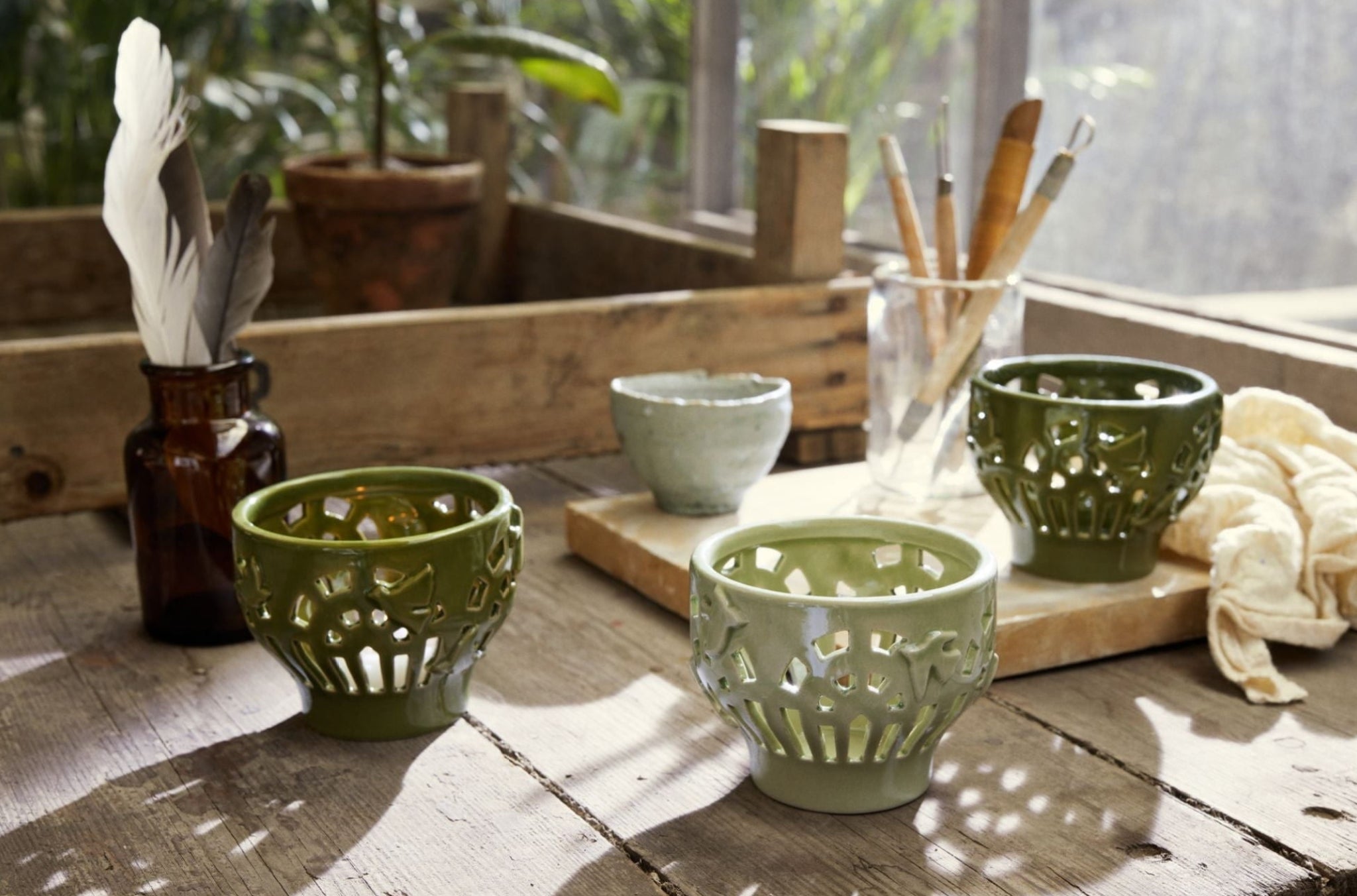 Kähler Orangery Tealight Holder Ø9.5 cm, Green Garden