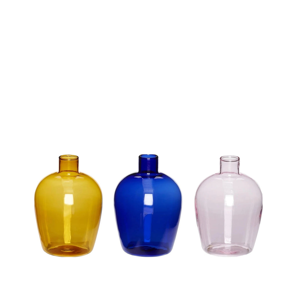 Hübsch Play Vase Glass Amber/Blue/Pink S/3, øx H 7x10 Cm