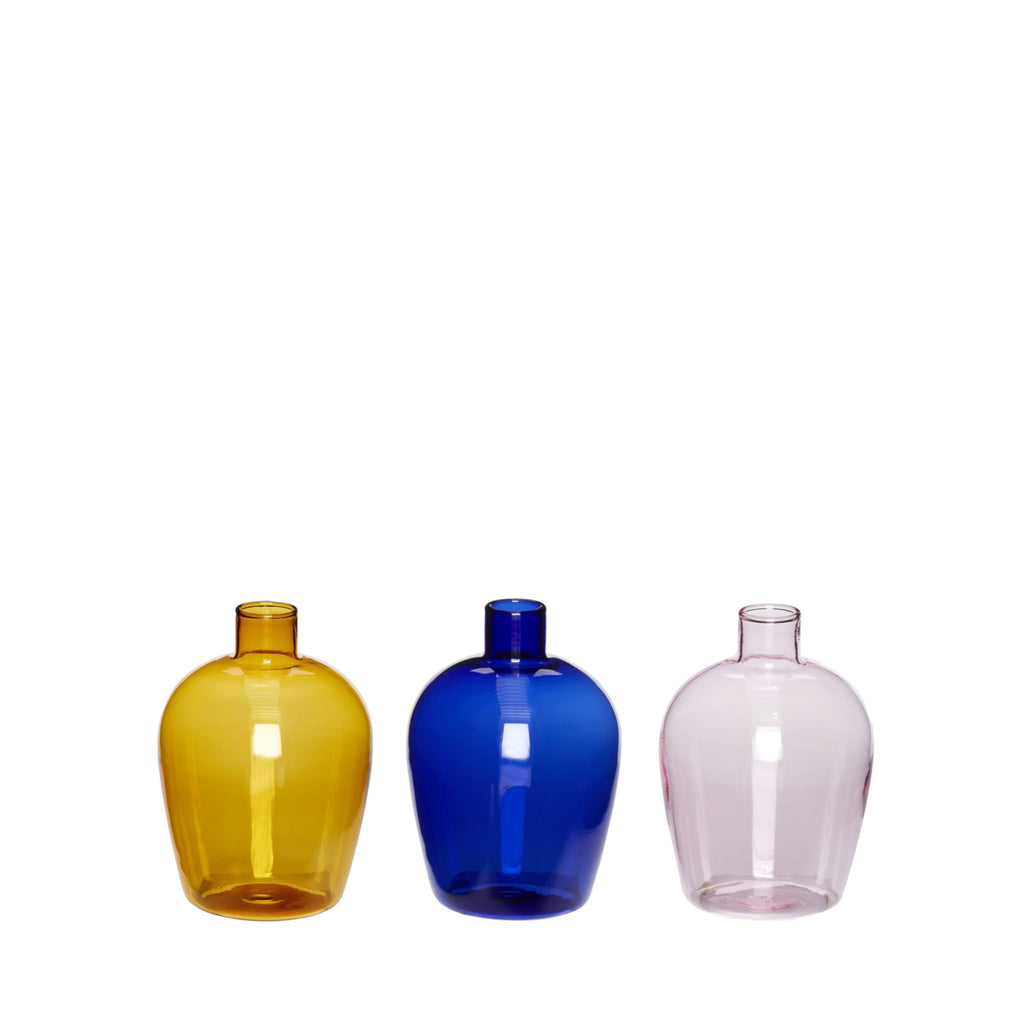 Hübsch Play Vase Glass Amber/Blue/Pink S/3, øx H 7x10 Cm