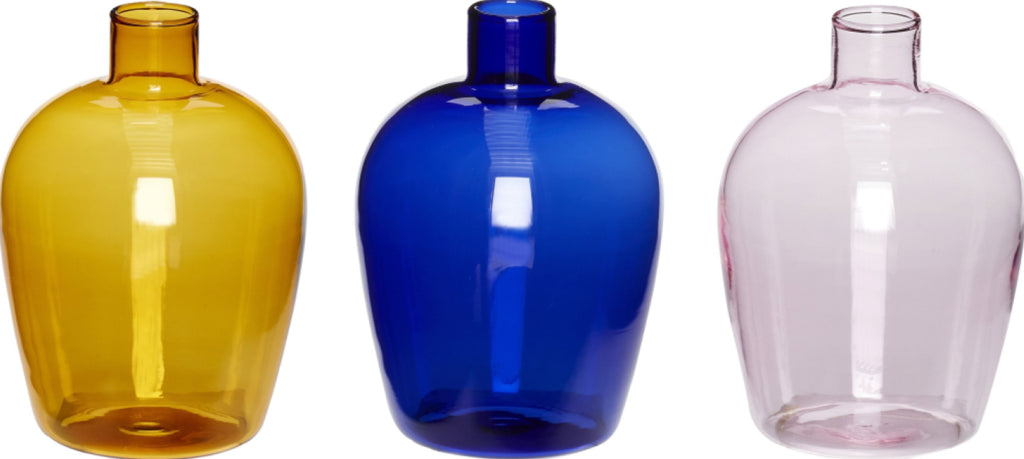 Hübsch Play Vase Glass Amber/Blue/Pink S/3, øx H 7x10 Cm