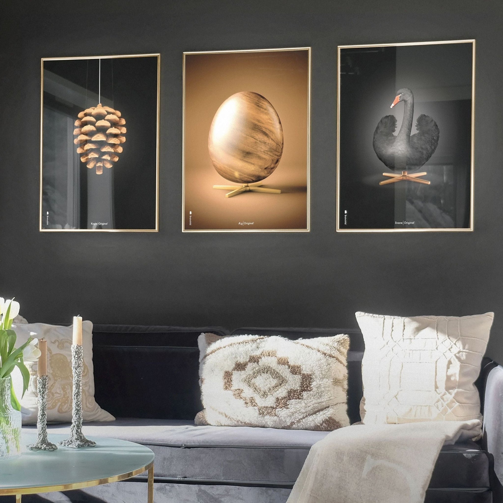 Brainchild Swan Classic Poster, Brass Frame A5, Black/Black Background