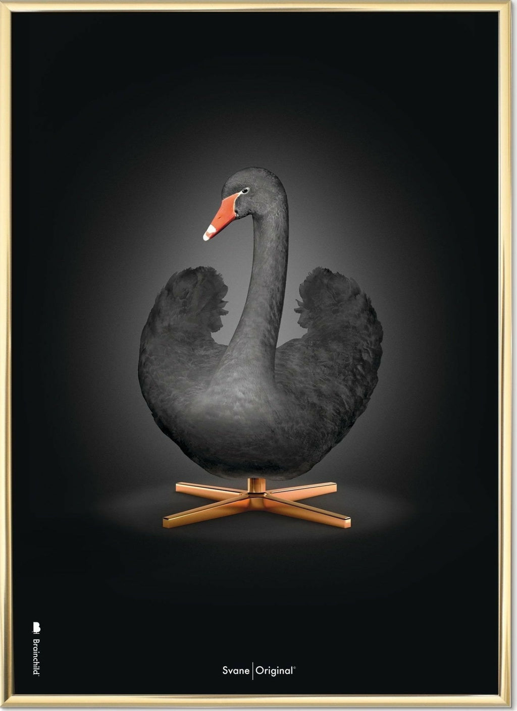 Brainchild Swan Classic Poster, Brass Frame A5, Black/Black Background