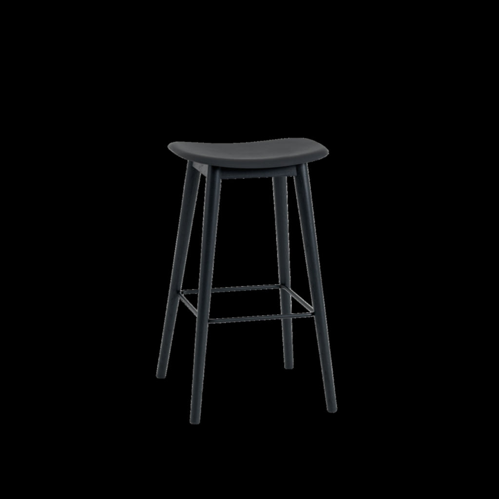Muuto Fiber Bar Chair Wood Base Black/Black Plastic Seat