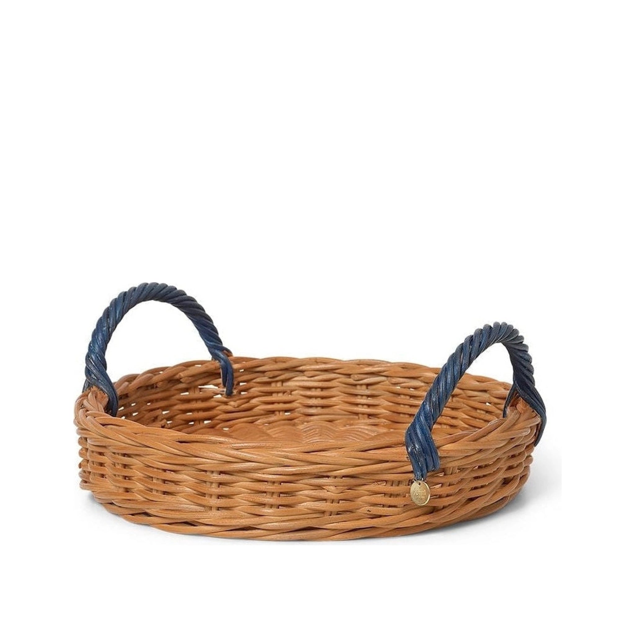 Ferm Living Blue Handle Rattan Tray, Natural/Blue