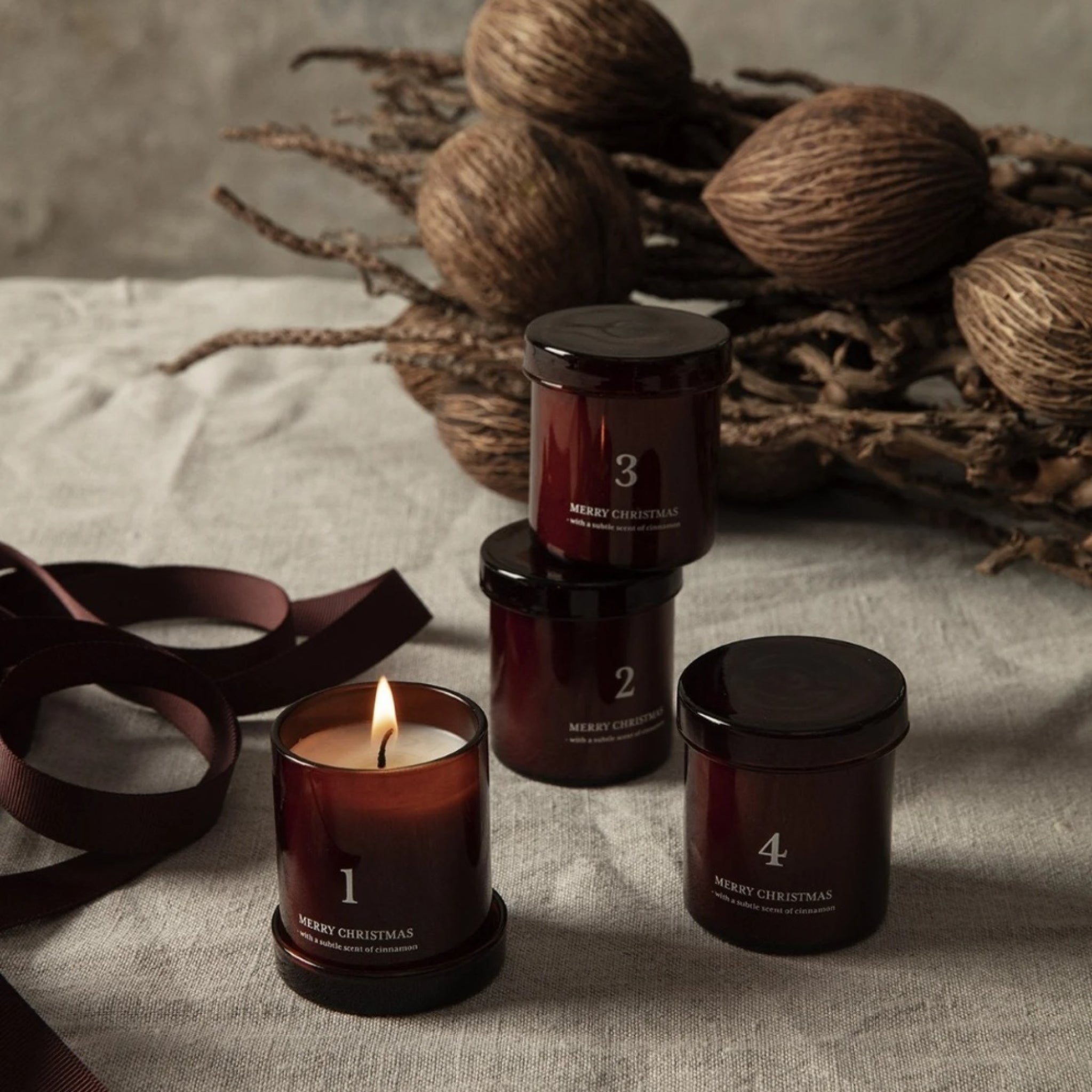 Ferm Living Scented Advent Scented Candles Set Of 4, Red/Brown