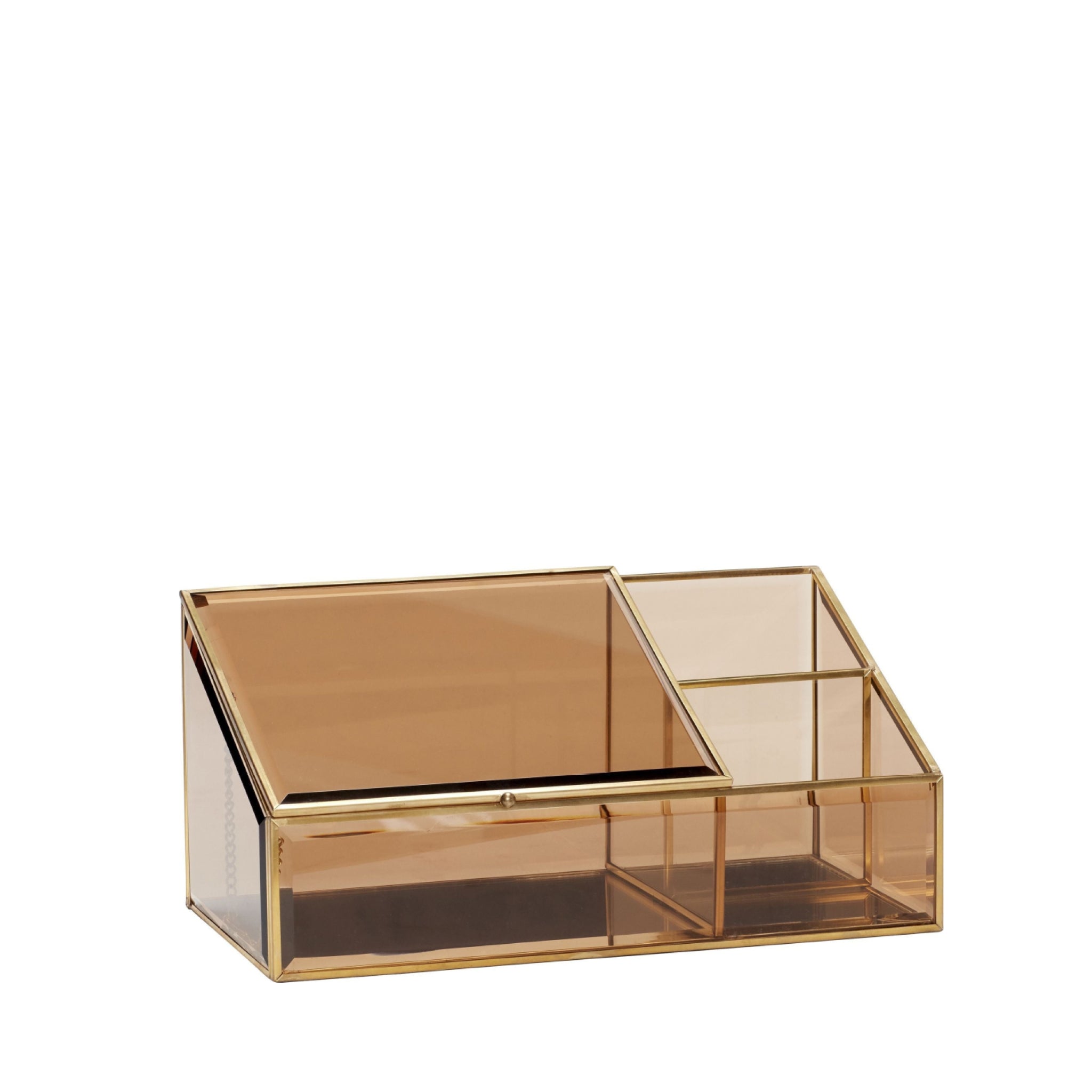 Hübsch Tint Glass Box Brass/Glass Brown, 26x14x12 Cm