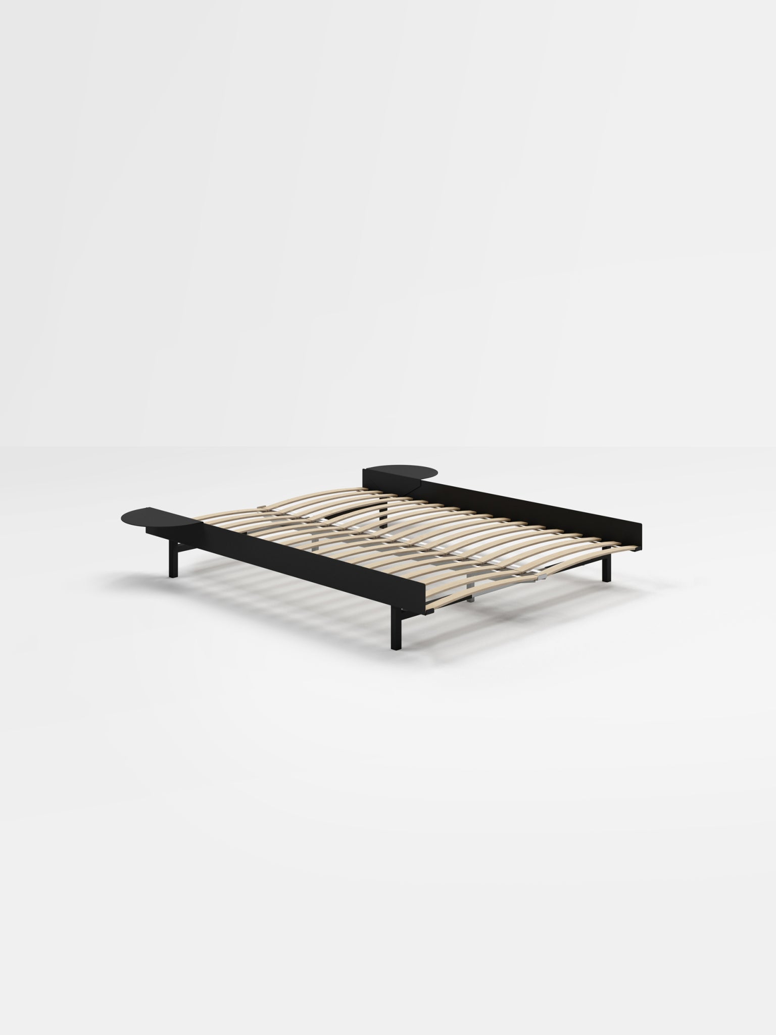 Moebe Bed, 150 Cm, Slats, 2x Side Table, Black