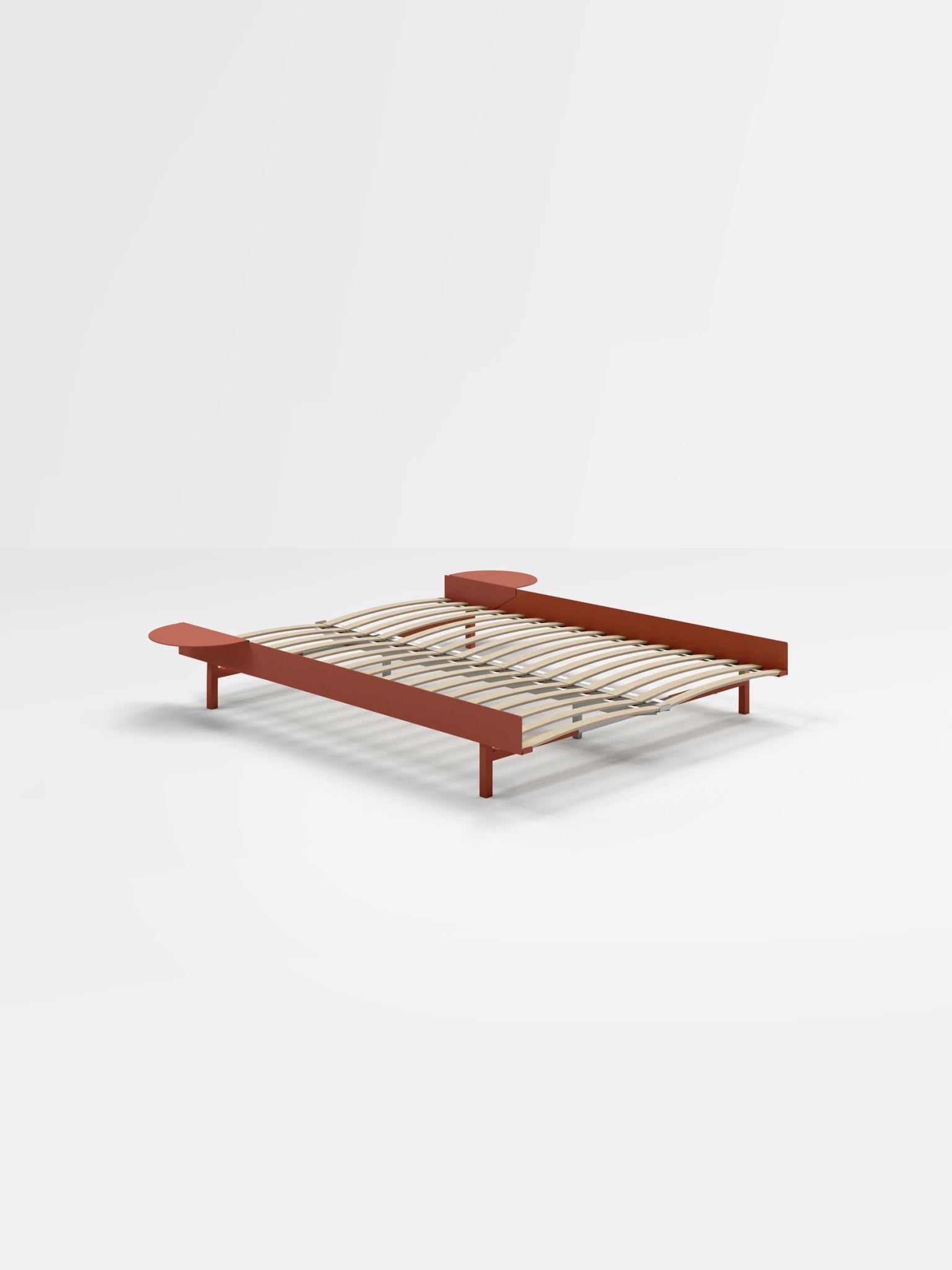 Moebe Bed, 150 Cm, Slats, 2x Side Table, Terracotta
