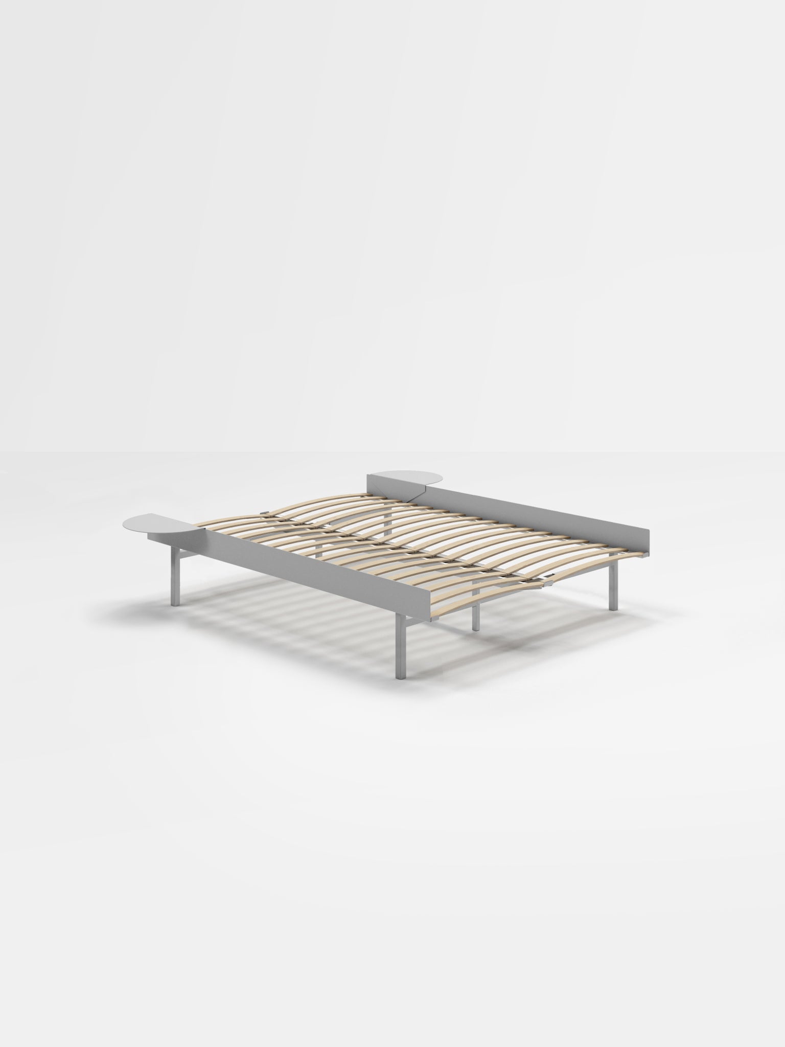 Moebe Bed, Tall Legs, 140 Cm, Slats, 2x Side Table, Stainless Steel