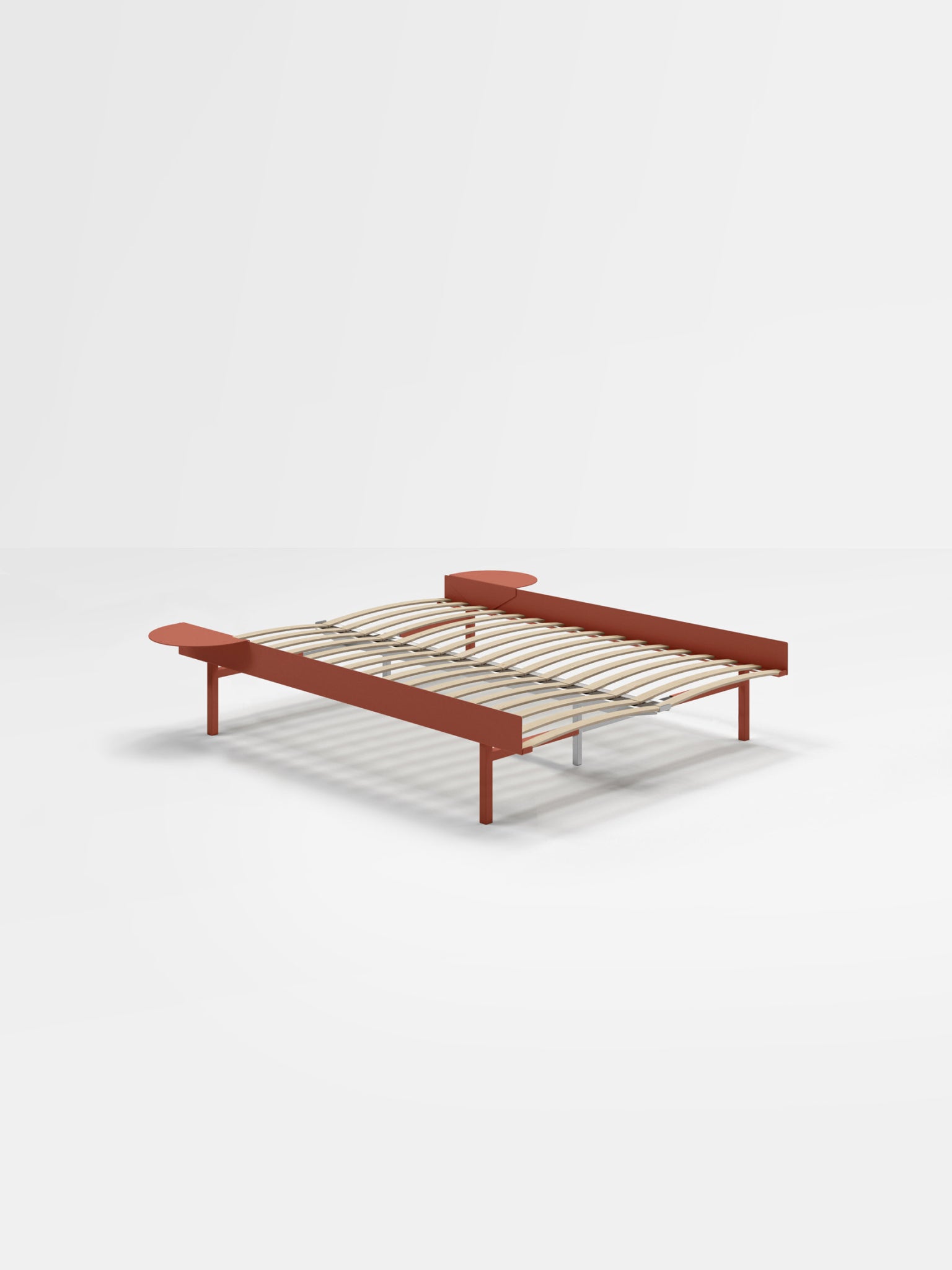 Moebe Bed, Tall Legs, 140 Cm, Slats, 2x Side Table, Terracotta