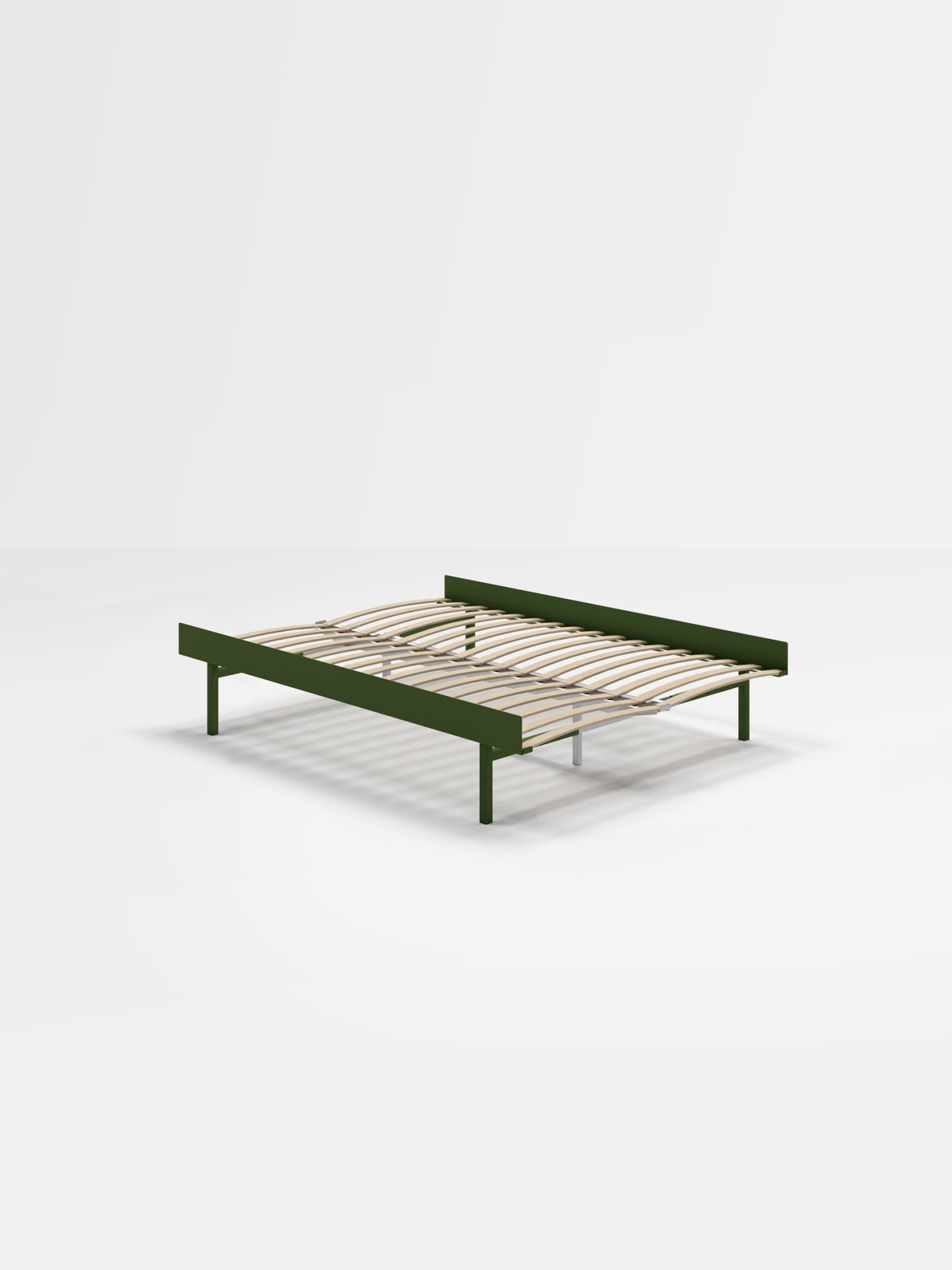 Moebe Bed, Tall Legs, 150 Cm, Slats, Pine Green