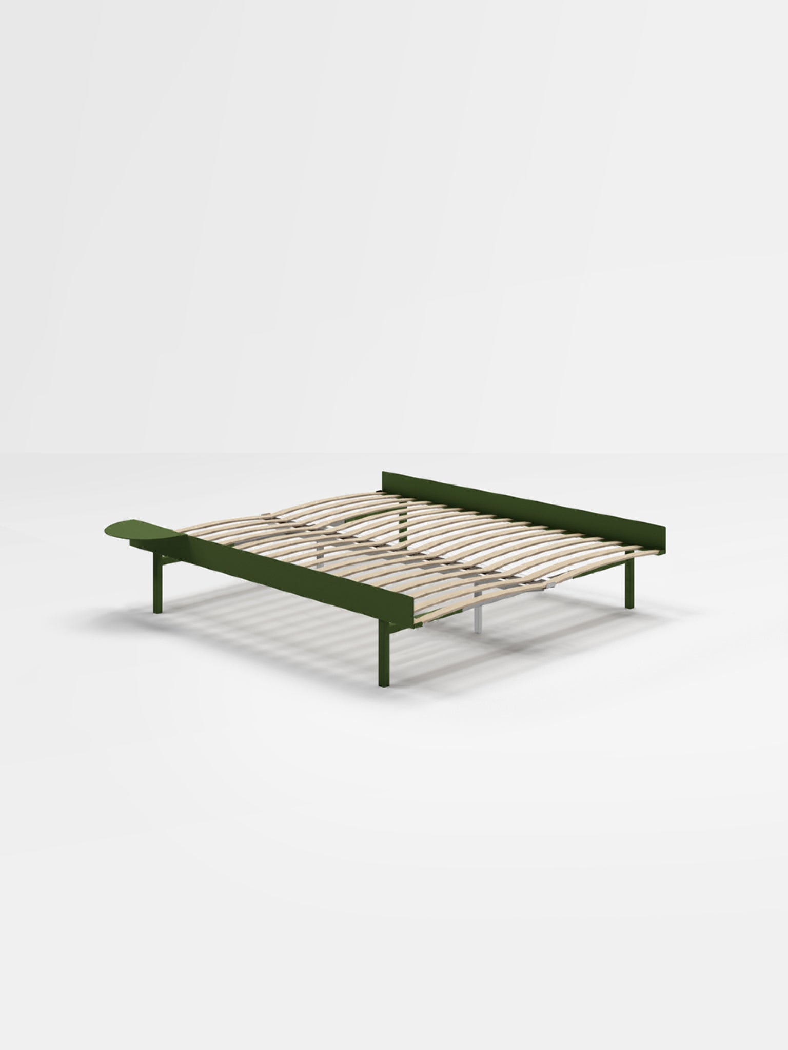 Moebe Bed, Tall Legs, 160 Cm, Slats, 1x Side Table, Pine Green