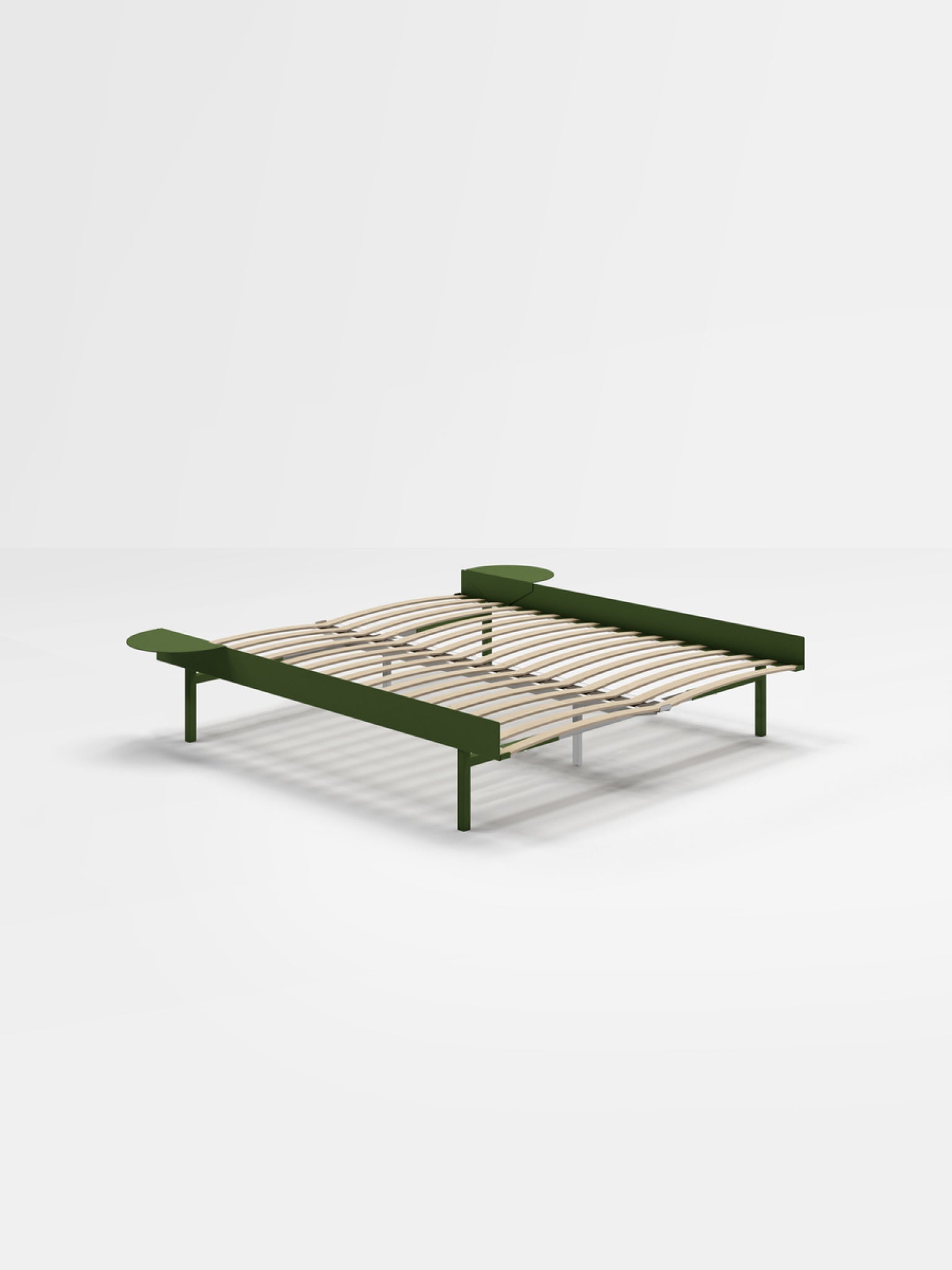 Moebe Bed, Tall Legs, 160 Cm, Slats, 2x Side Table, Pine Green