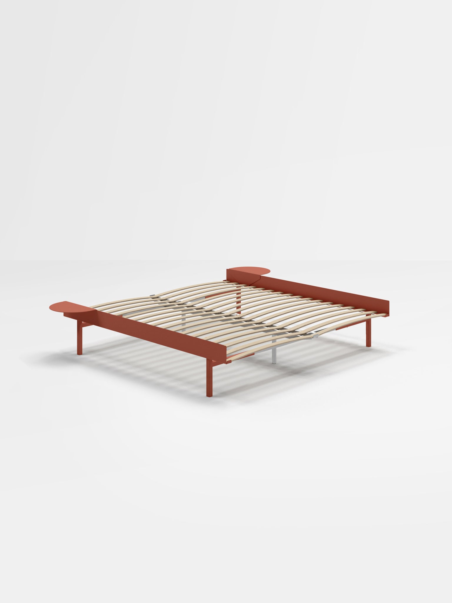 Moebe Bed, Tall Legs, 180 Cm, Slats, 2x Side Table, Terracotta