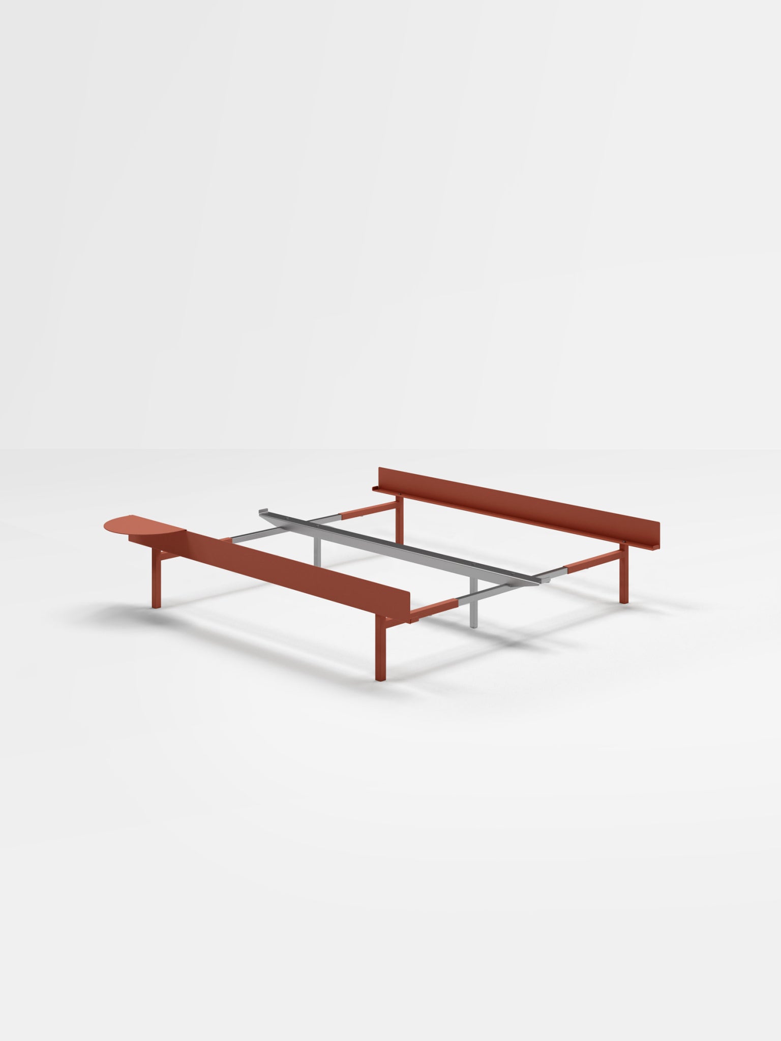 Moebe Bed, Tall Legs, 90-180 Cm, 1x Side Table, Terracotta