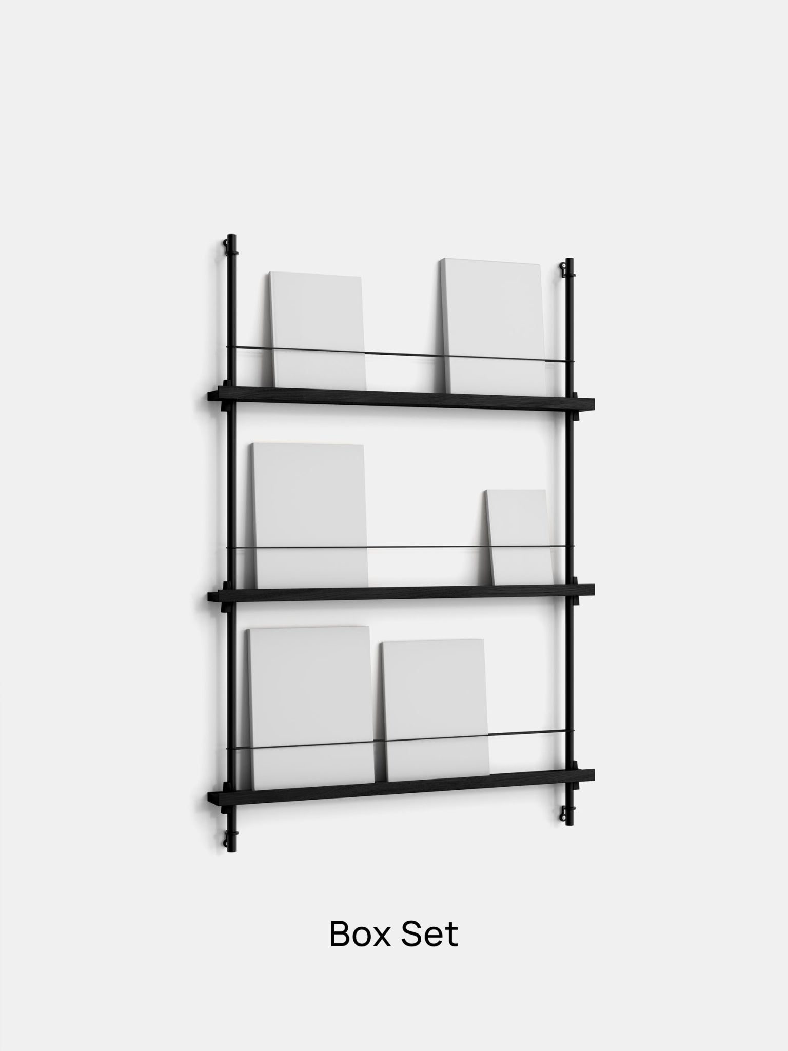 Moebe Box Set, Magazine Shelving Ms.115.1, Black Shelves, Black Legs (fsc Mix Credit)