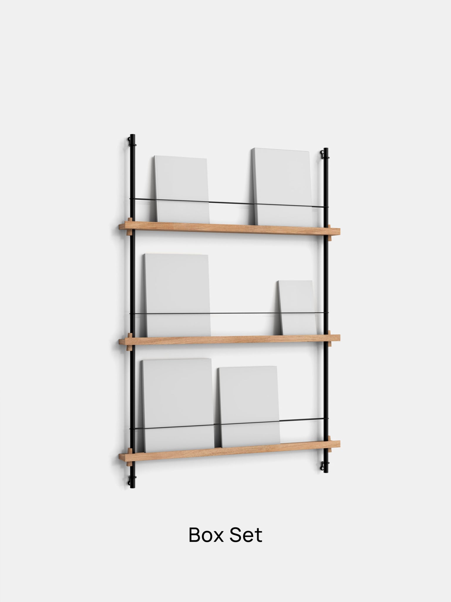 Moebe Box Set, Magazine Shelving Ms.115.1, Oak Shelves, Black Legs (fsc Mix Credit)