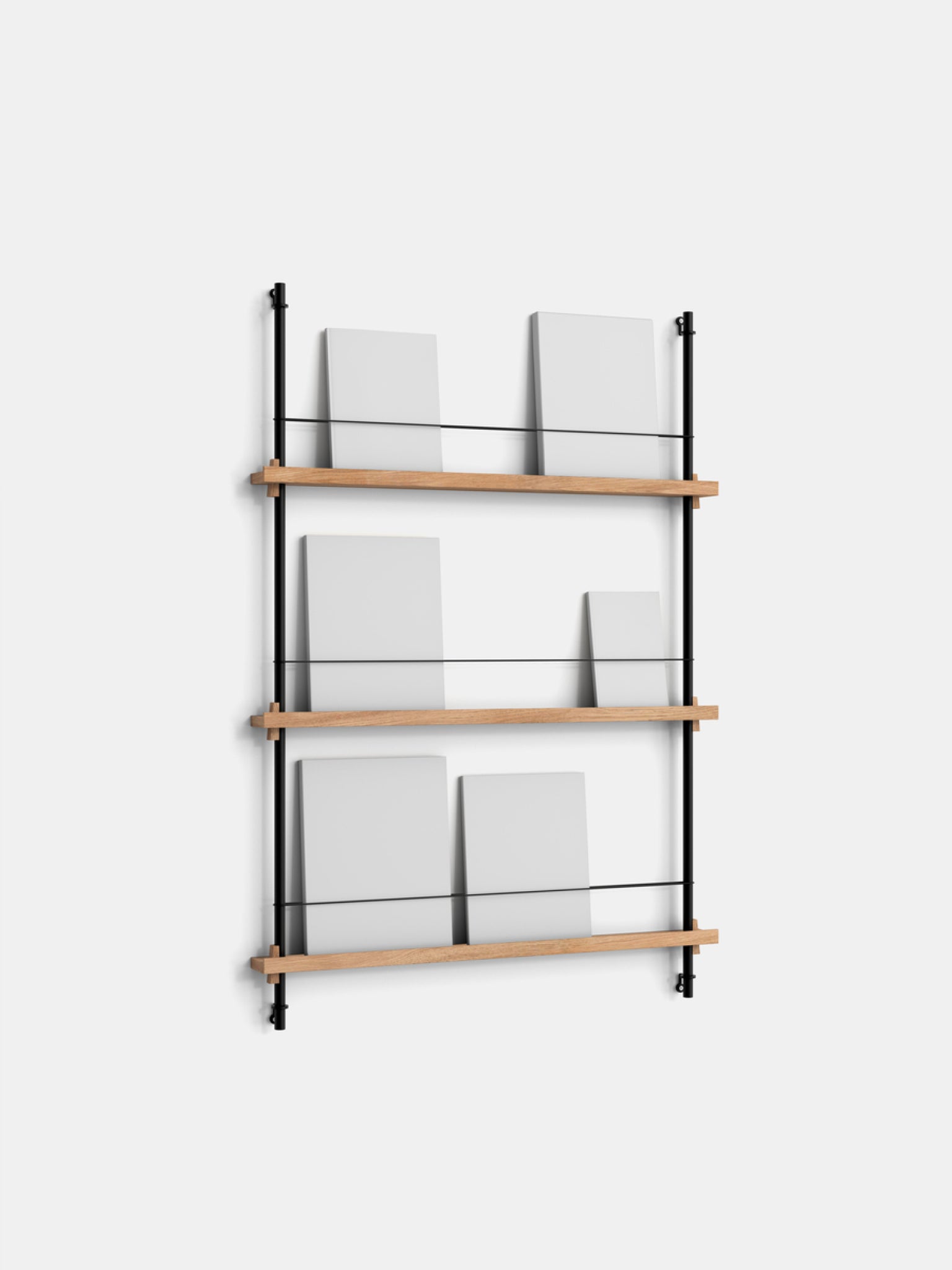 Moebe Magazine Shelving Set Ms.115.1, Oak Shelves, Black Legs (fsc Mix Credit)