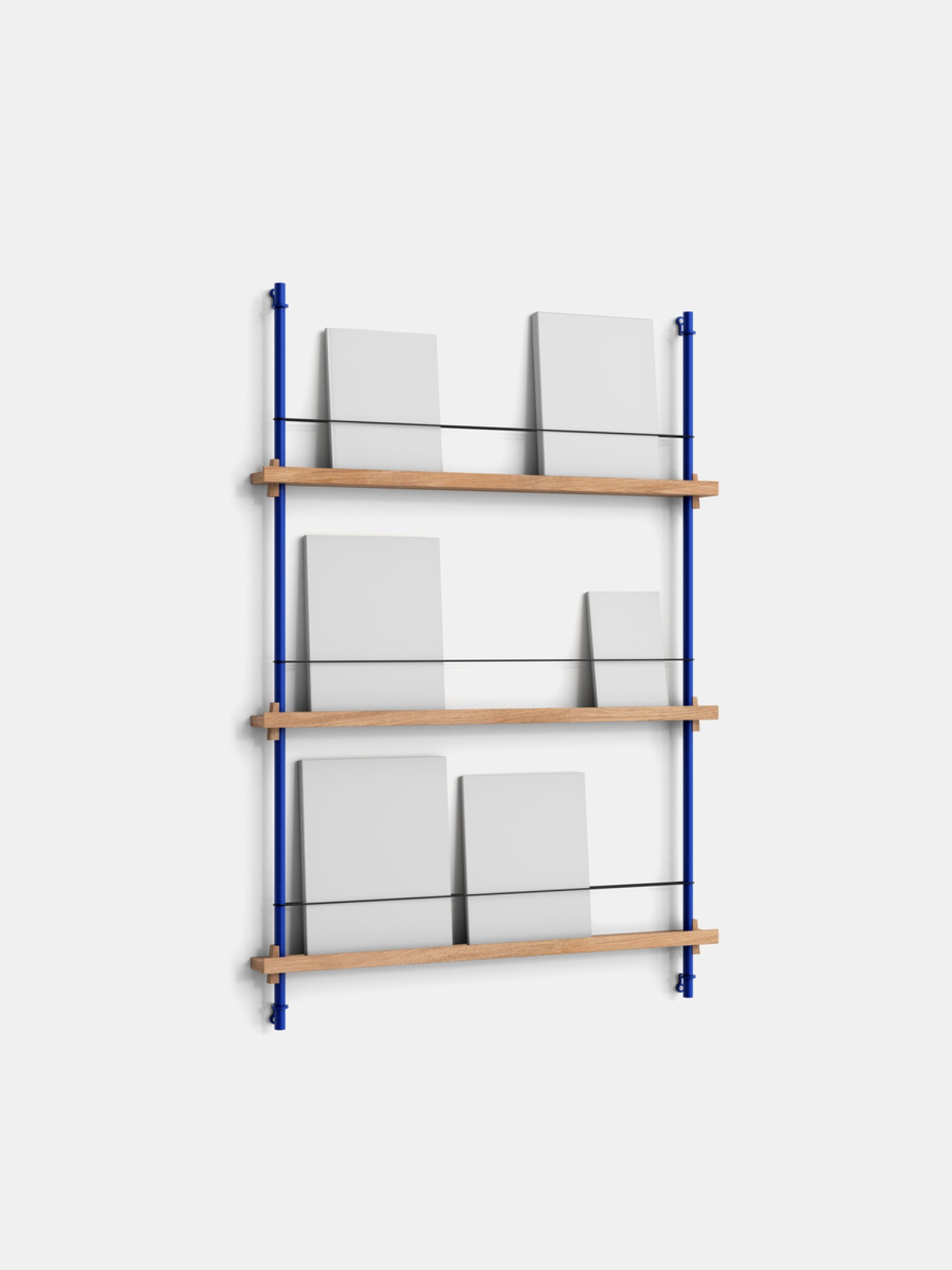 Moebe Magazine Shelving Set Ms.115.1, Oak Shelves, Deep Blue Legs (fsc Mix Credit)