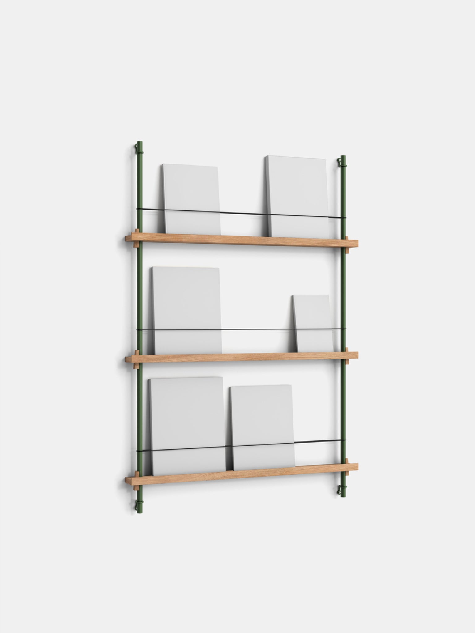 Moebe Magazine Shelving Set Ms.115.1, Oak Shelves, Pine Green Legs (fsc Mix Credit)