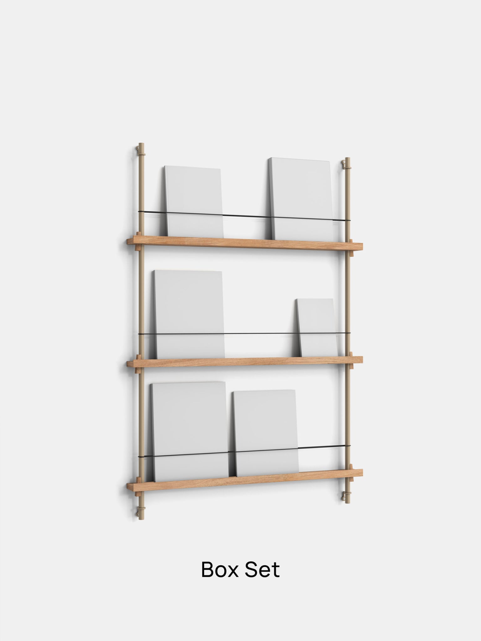 Moebe Magazine Shelving Set Ms.115.1, Oak Shelves, Warm Grey Legs (fsc Mix Credit)