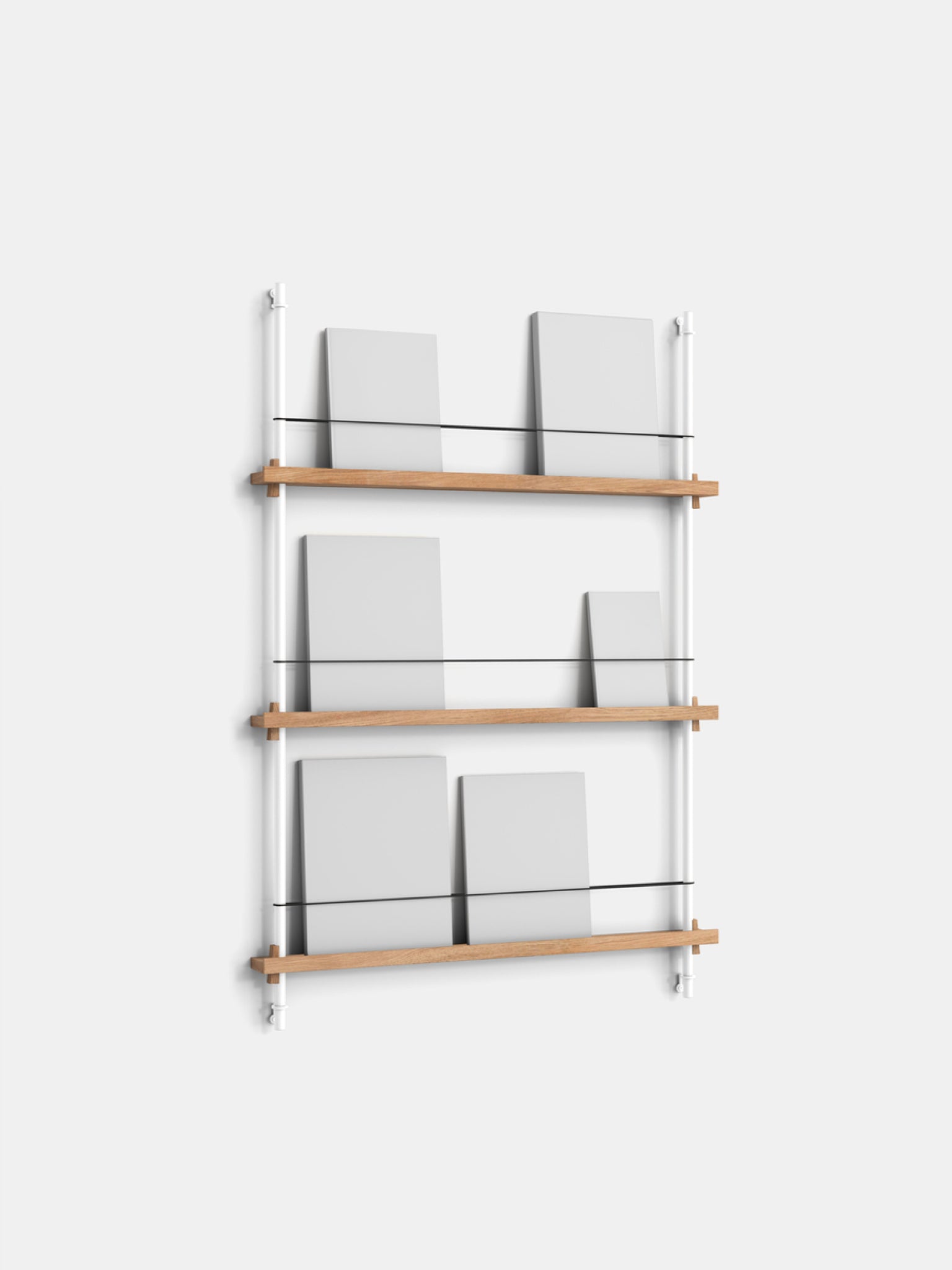 Moebe Magazine Shelving Set Ms.115.1, Oak Shelves, White Legs (fsc Mix Credit)