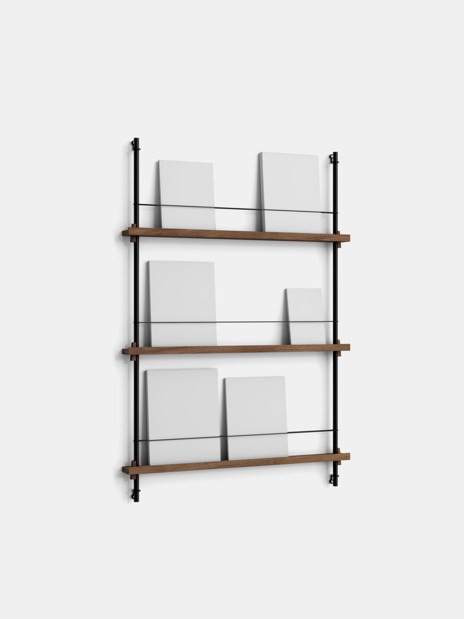 Moebe Magazine Shelving Set Ms.115.1, Smoked Oak Shelves, Black Legs (fsc Mix Credit)